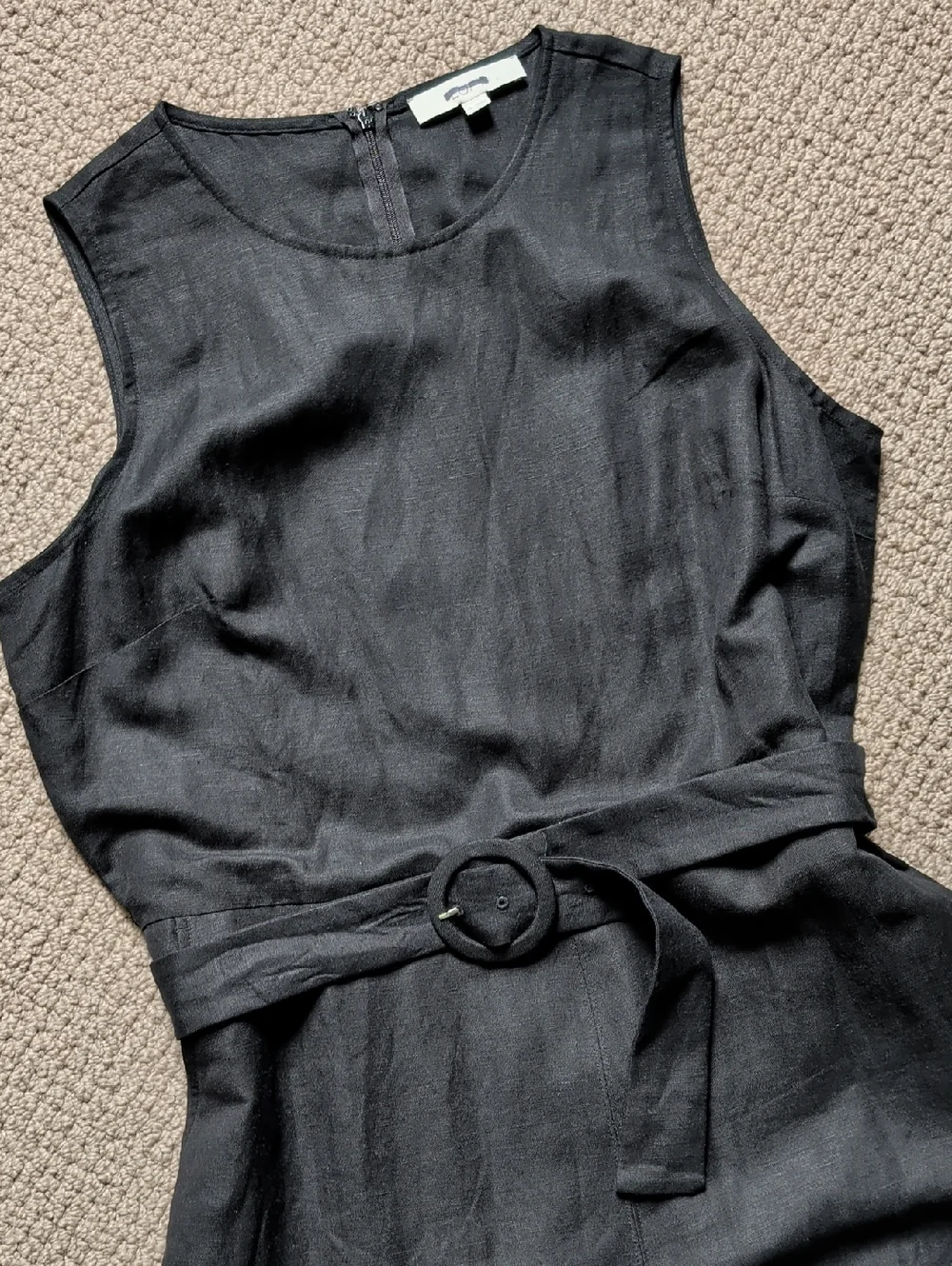Black Linen Wide Leg Belted Jumpsuit Minimalist Pockets Sz 14 - Picture 4 of 12